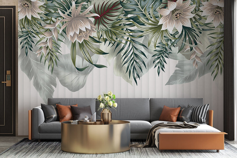 Grande plano de flores e folhas