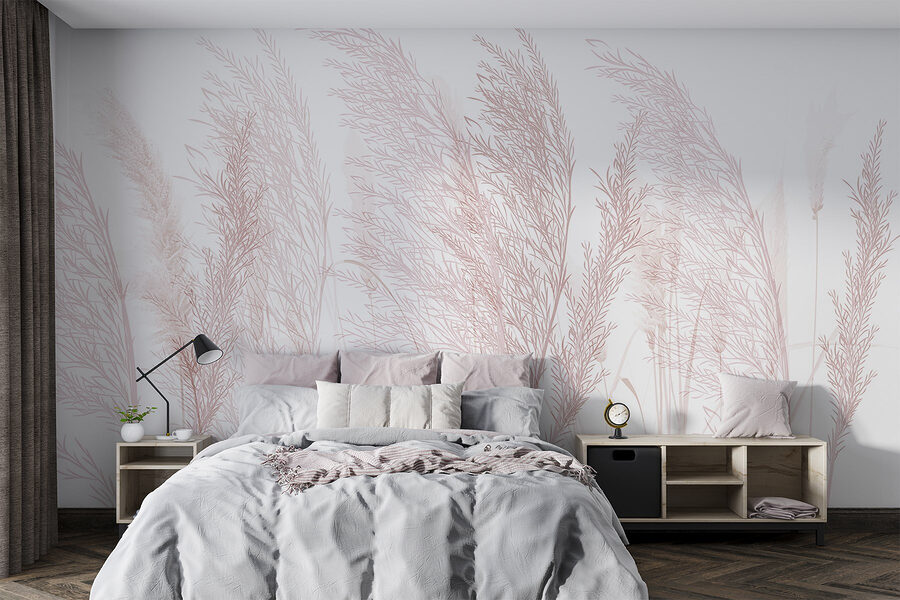 Papel de parede Grupo de relva com flores cor-de-rosa - Image 2
