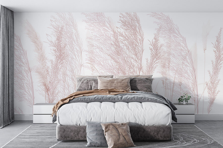 Papel de parede Grupo de relva com flores cor-de-rosa - Image 4