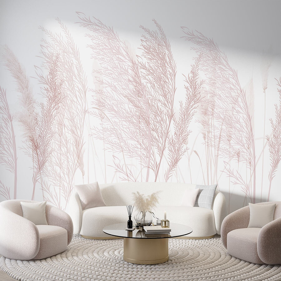 Papel de parede Grupo de relva com flores cor-de-rosa - Image 6