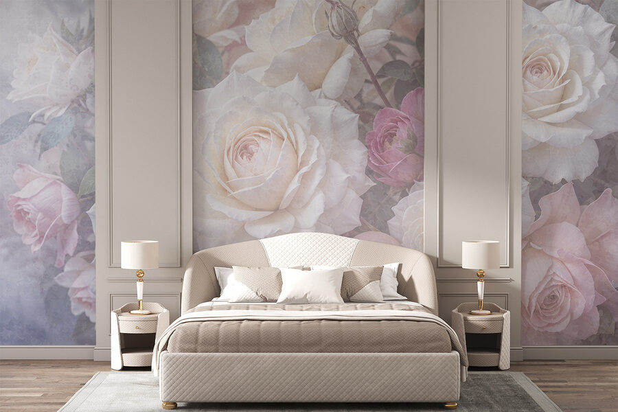 Grupo de rosas brancas e cor-de-rosa