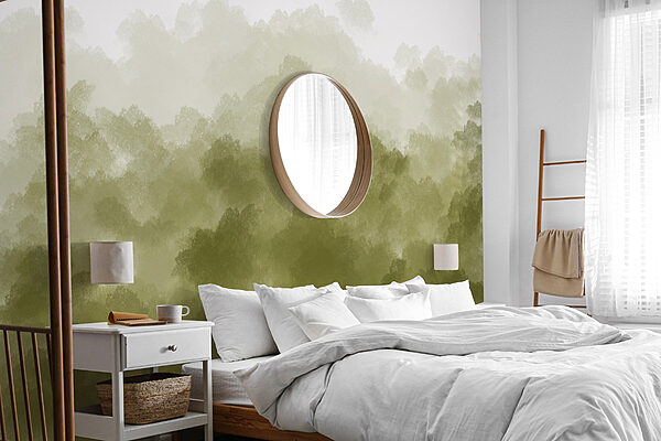 Floresta enevoada com fumo verde Floresta enevoada com fumo verde
