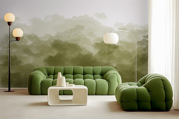 Floresta enevoada com fumo verde Floresta enevoada com fumo verde