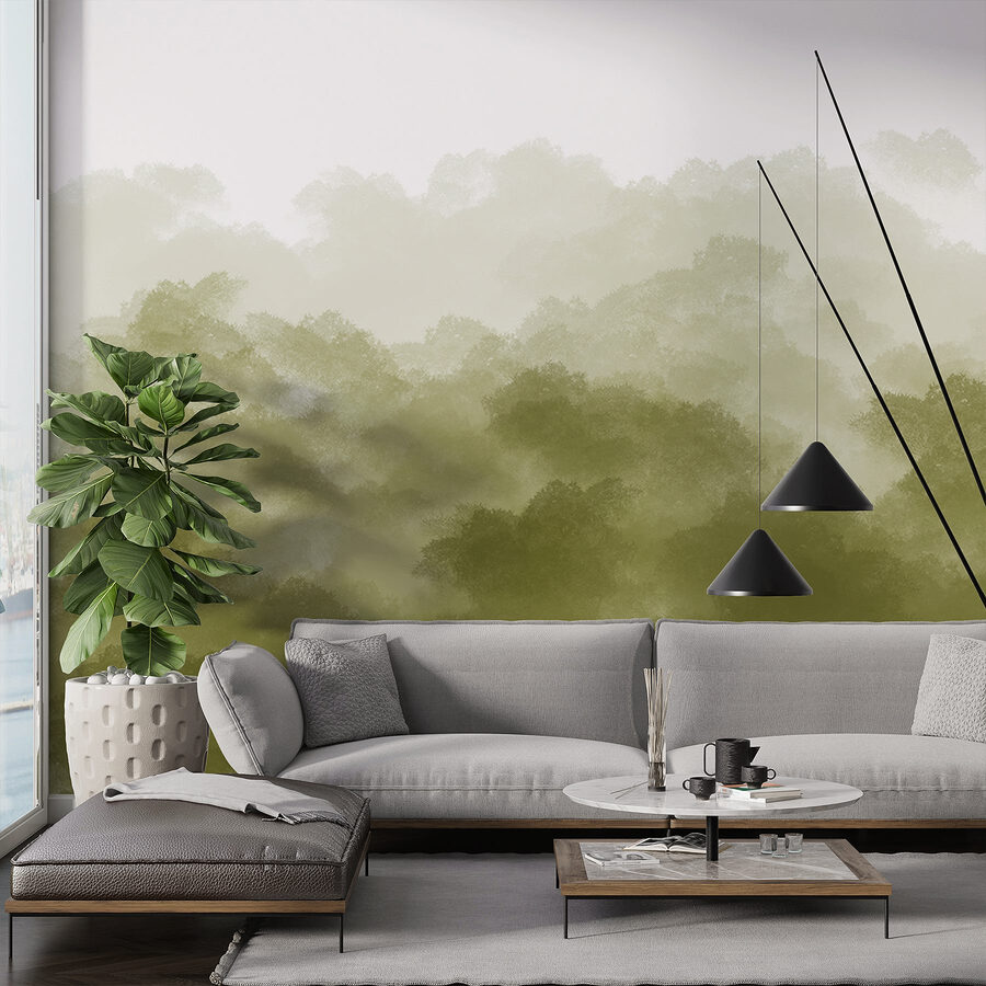 Floresta enevoada com fumo verde