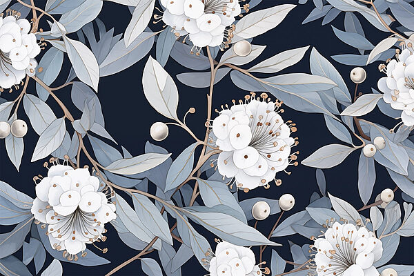 Padrão floral com flores e folhas brancas Padrão floral com flores e folhas brancas