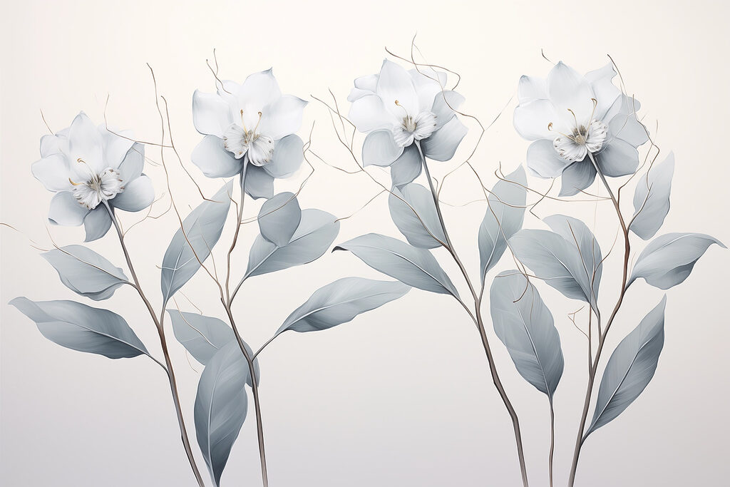 Grupo de flores brancas com folhas Grupo de flores brancas com folhas