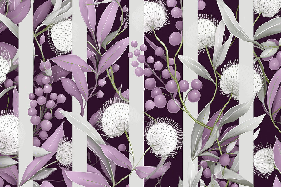 Padrão floral roxo e branco