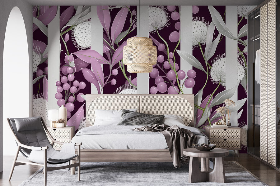 Padrão floral roxo e branco