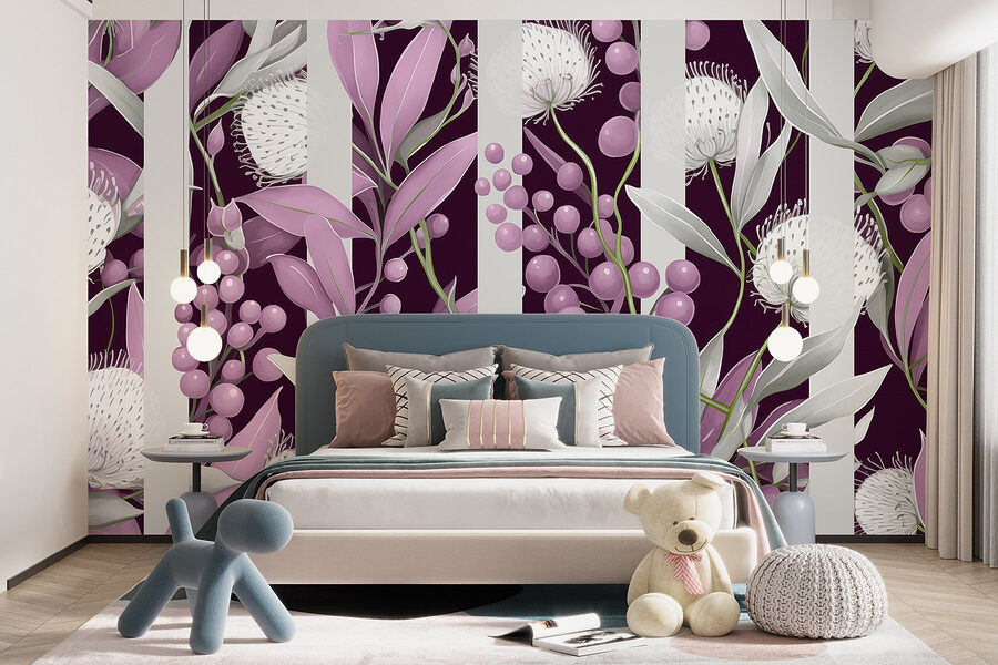 Padrão floral roxo e branco