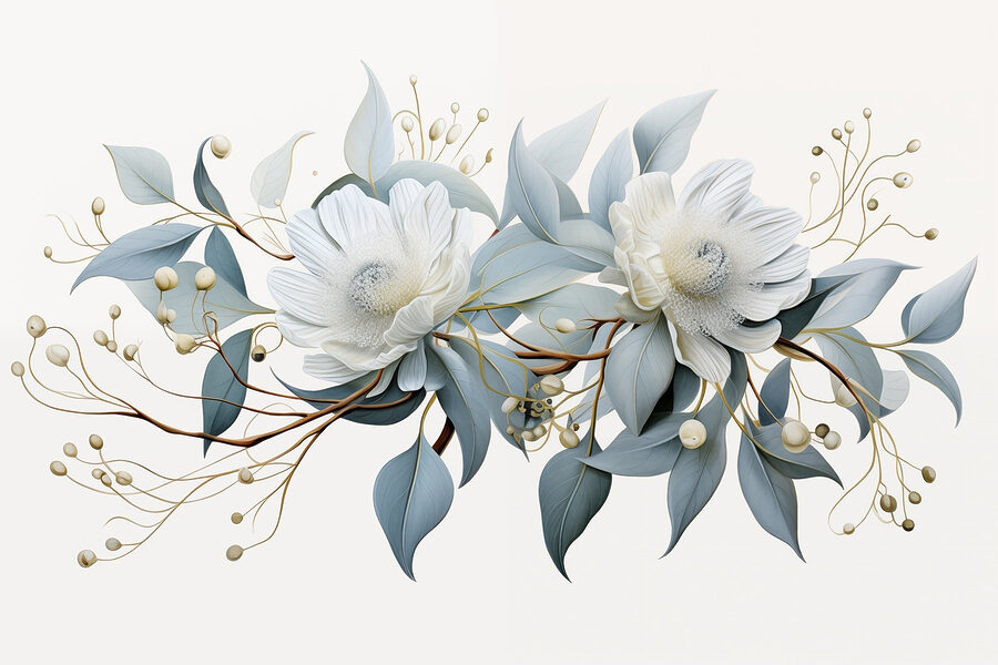 Flores e folhas brancas