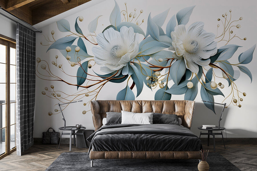 Flores e folhas brancas