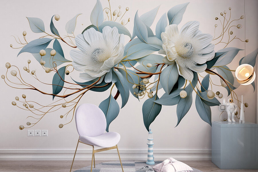 Flores e folhas brancas