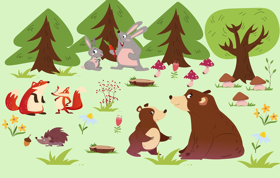 Grupo de animais no bosque Grupo de animais no bosque