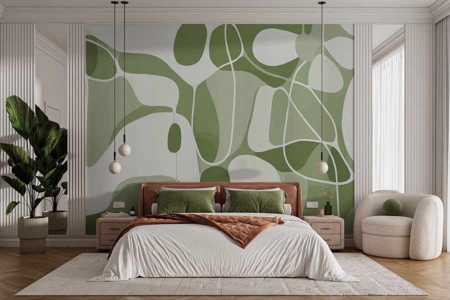 Papel de parede Padrão verde e branco