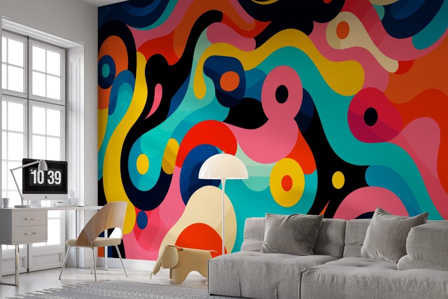 Padrão colorido com círculos e pontos