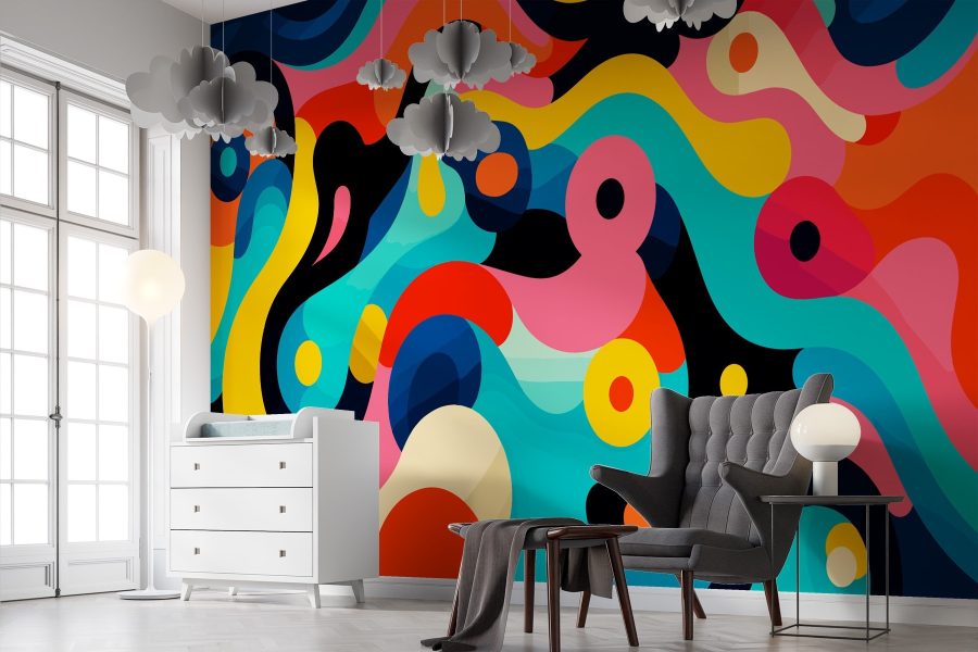 Padrão colorido com círculos e pontos