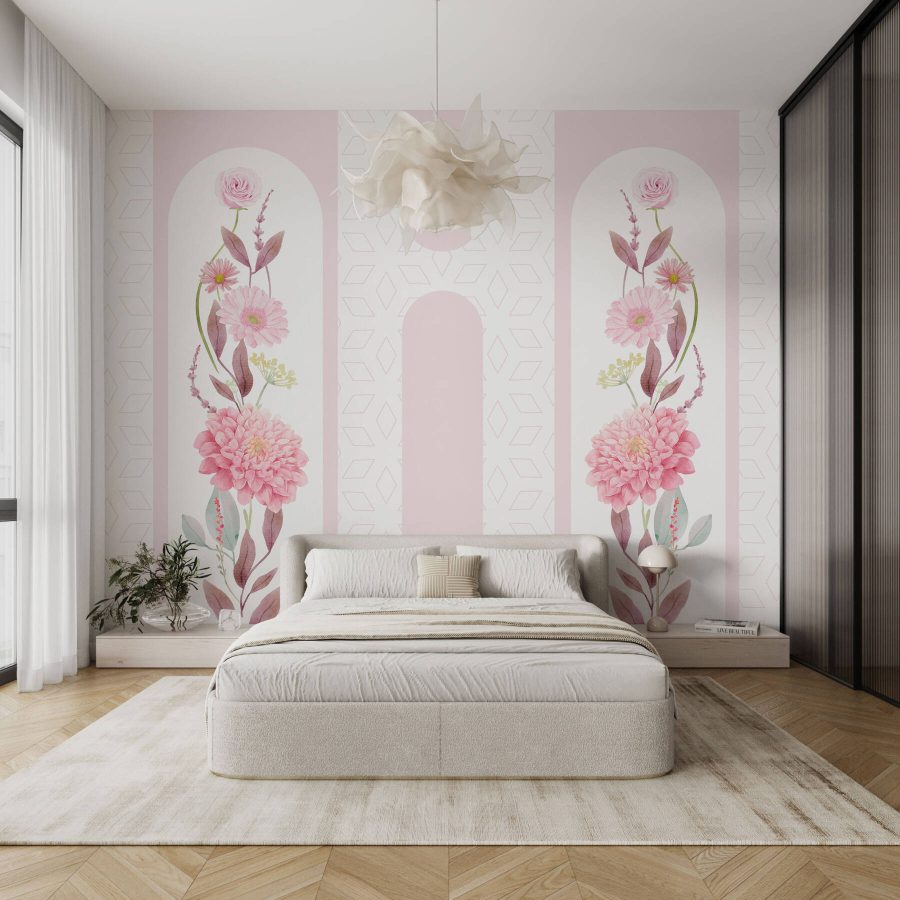 Flores e folhas cor-de-rosa sobre um fundo branco Flores e folhas cor-de-rosa sobre um fundo branco