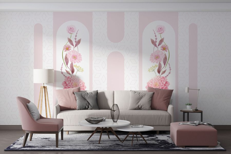 Flores e folhas cor-de-rosa sobre um fundo branco Flores e folhas cor-de-rosa sobre um fundo branco
