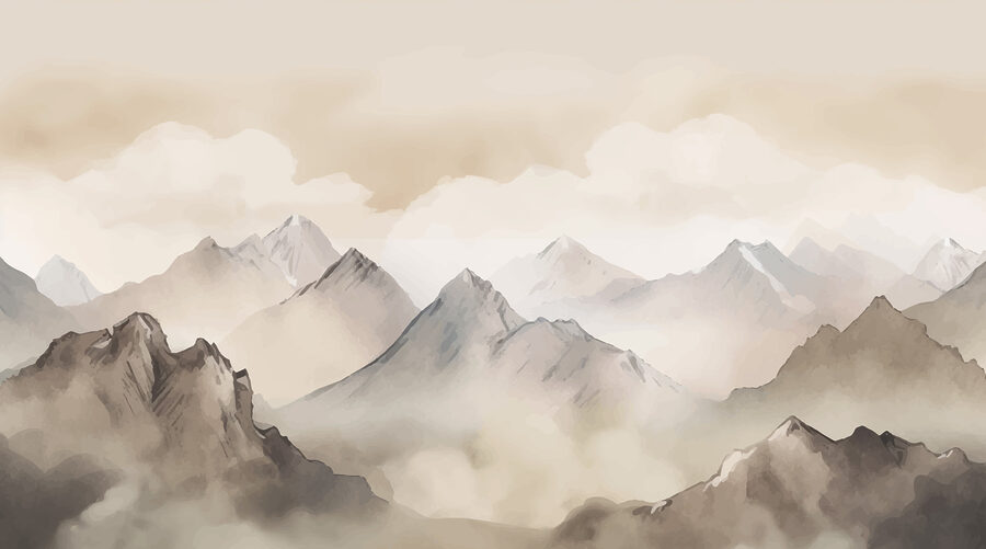 Papel de parede Pintura de montanhas e nuvens - Image 3