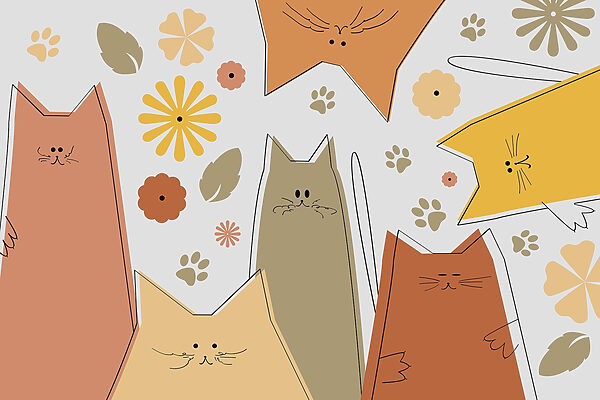 Grupo de gatos e flores Grupo de gatos e flores