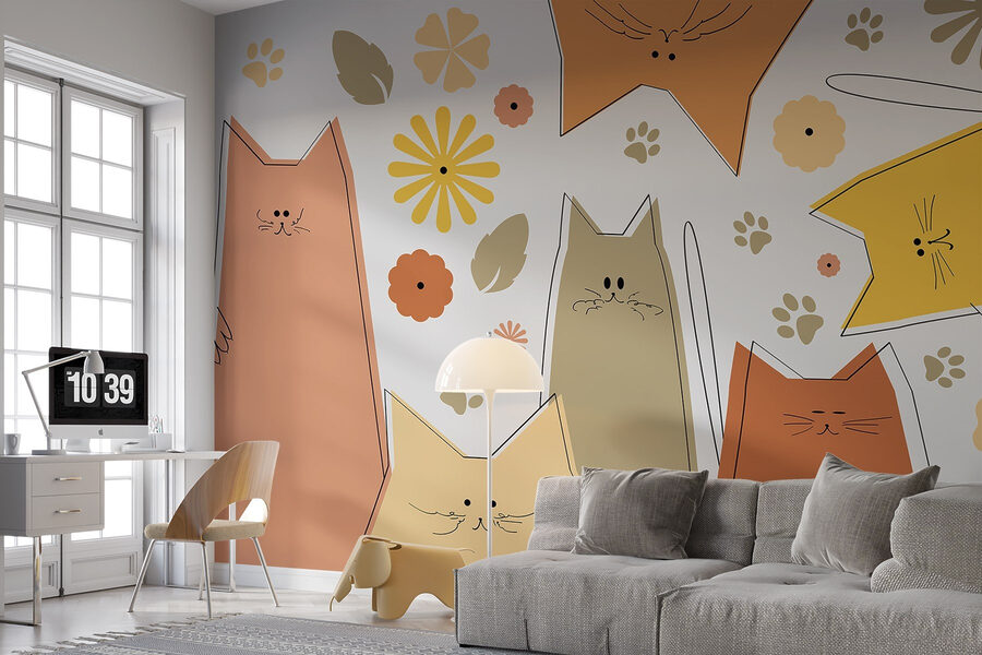 Grupo de gatos e flores