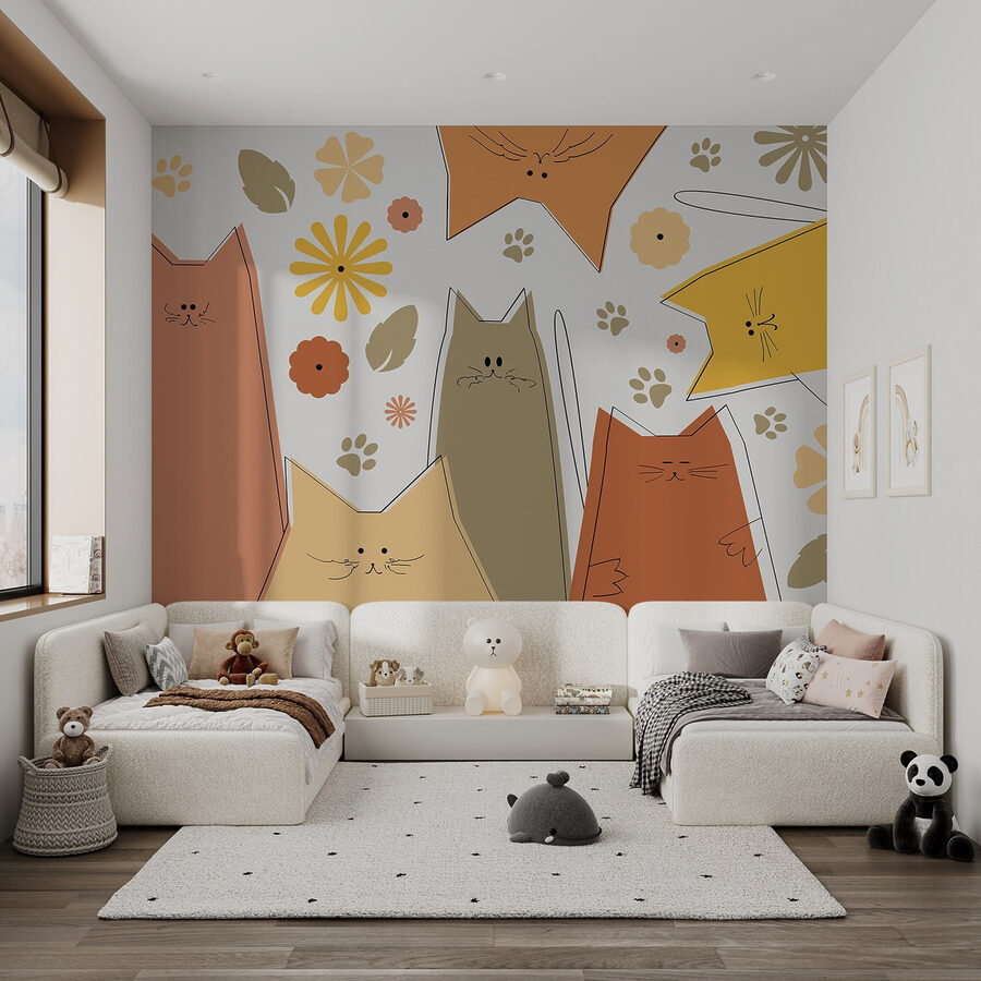 Grupo de gatos e flores