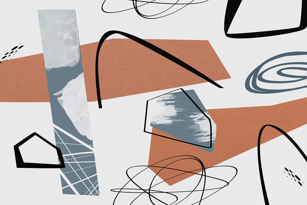 Formas abstractas e cores colidem de forma criativa. Formas abstractas e cores colidem de forma criativa.