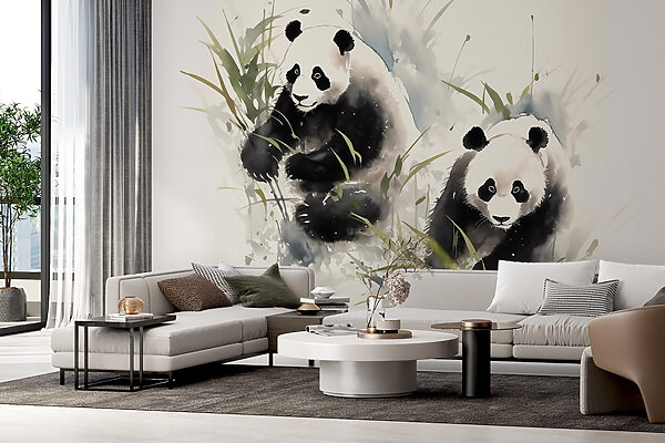 Um casal de pandas na relva Um casal de pandas na relva