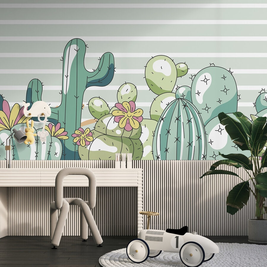 Papel de parede Grupo de cactos com flores