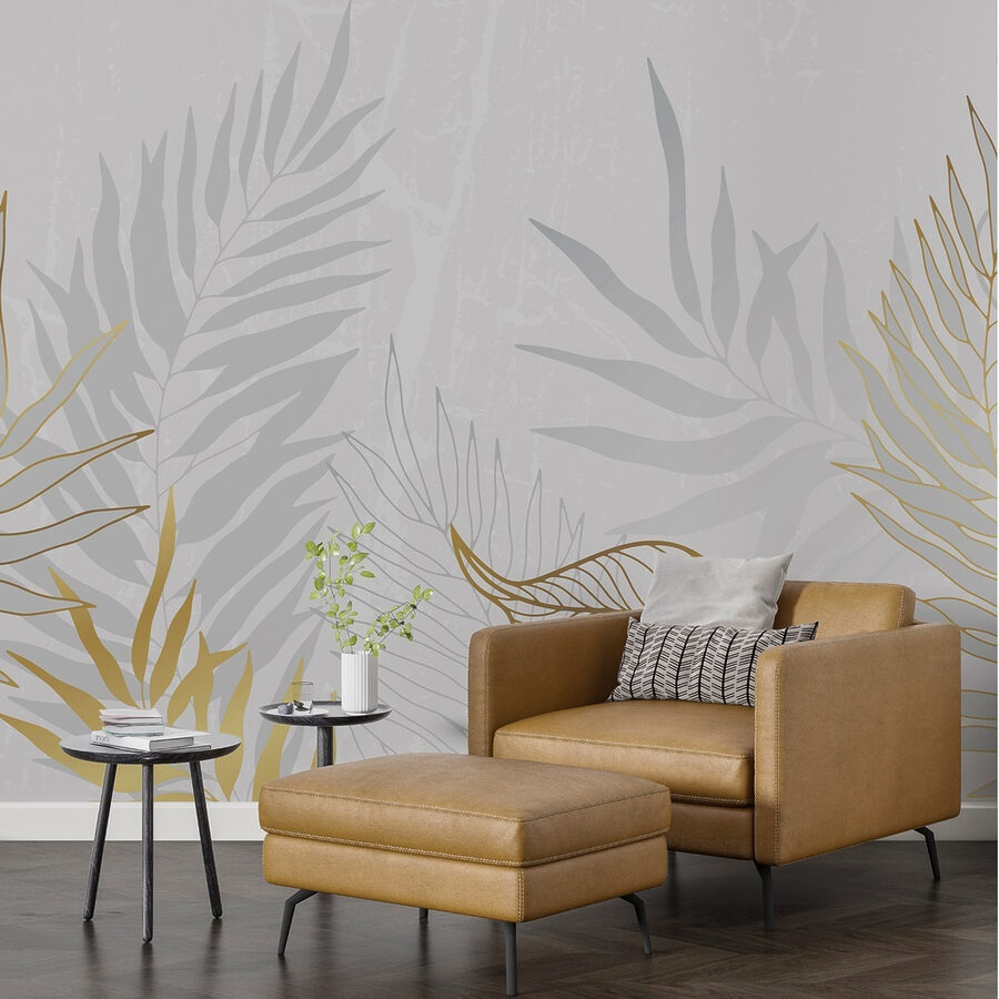 Papel de parede Folhas delicadas em tons suaves