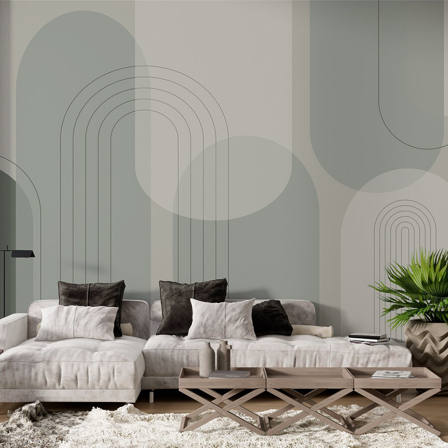 Fundo cinzento e branco com linhas e círculos