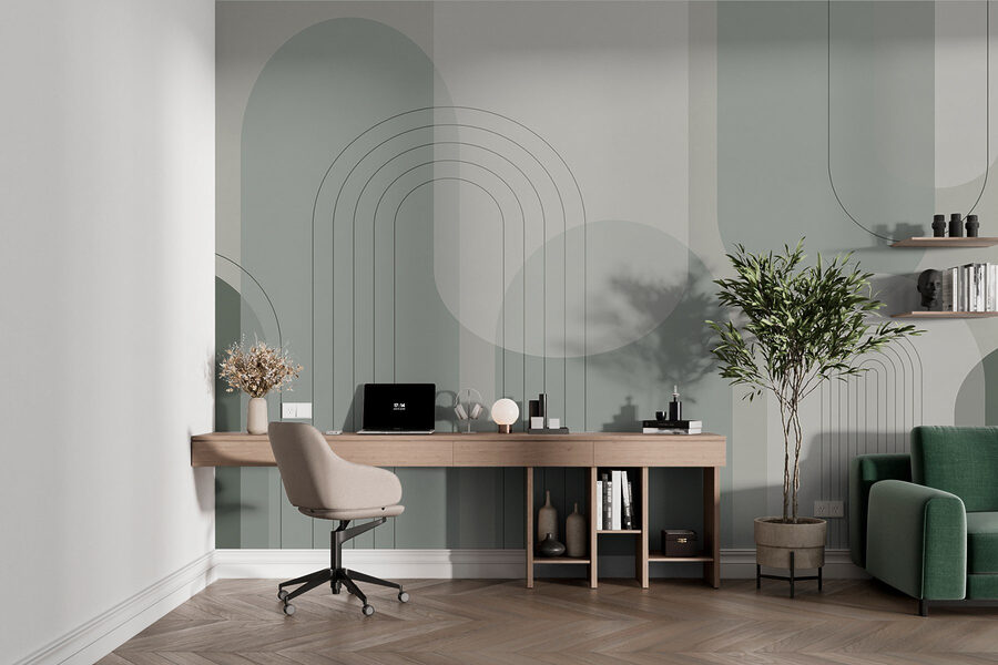 Fundo cinzento e branco com linhas e círculos