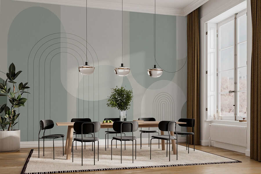 Fundo cinzento e branco com linhas e círculos