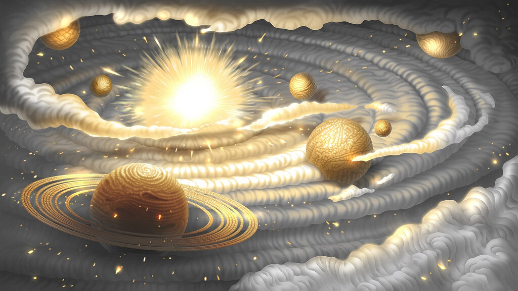 Planeta com anéis e estrelas no céu Planeta com anéis e estrelas no céu