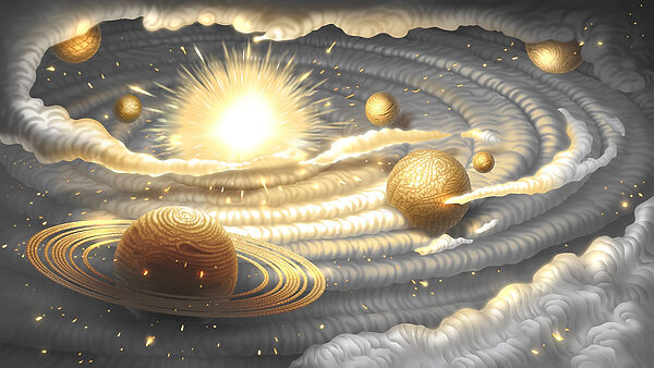 Planeta com anéis e estrelas no céu Planeta com anéis e estrelas no céu