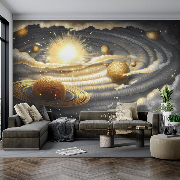 Planeta com anéis e estrelas no céu Planeta com anéis e estrelas no céu