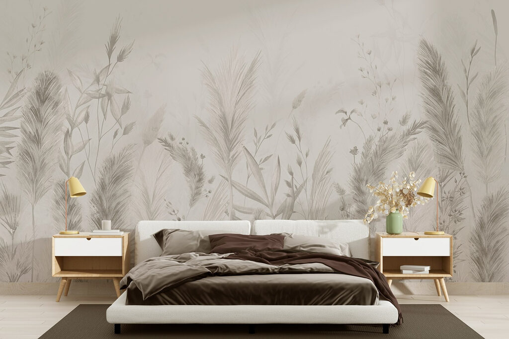 Whimsical botanical illustration in neutrals