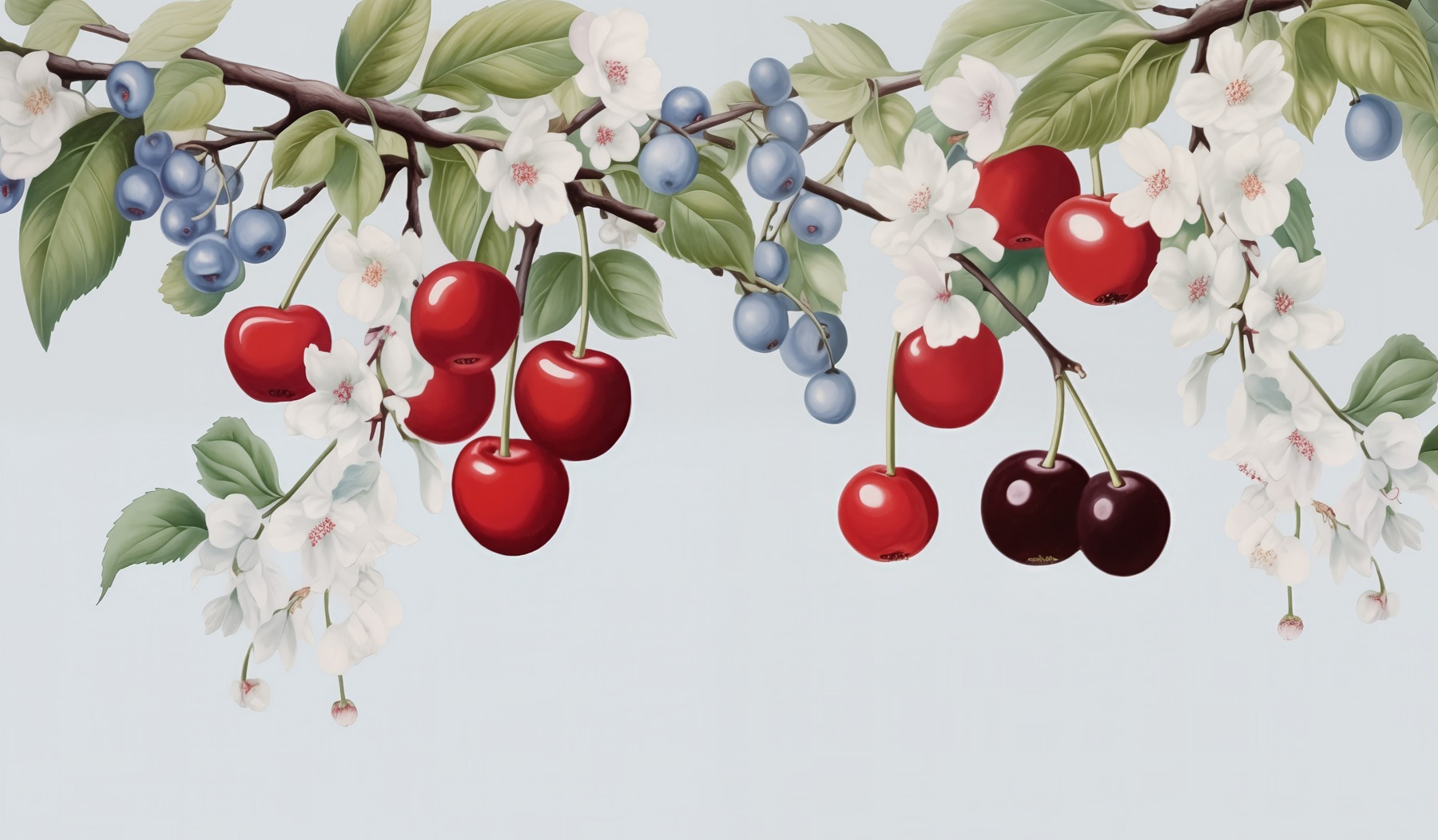 Cherry and blueberry on a branch