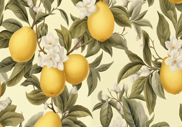 Papel de parede com limões e flores Papel de parede com limões e flores