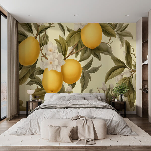 Papel de parede com limões e flores Papel de parede com limões e flores