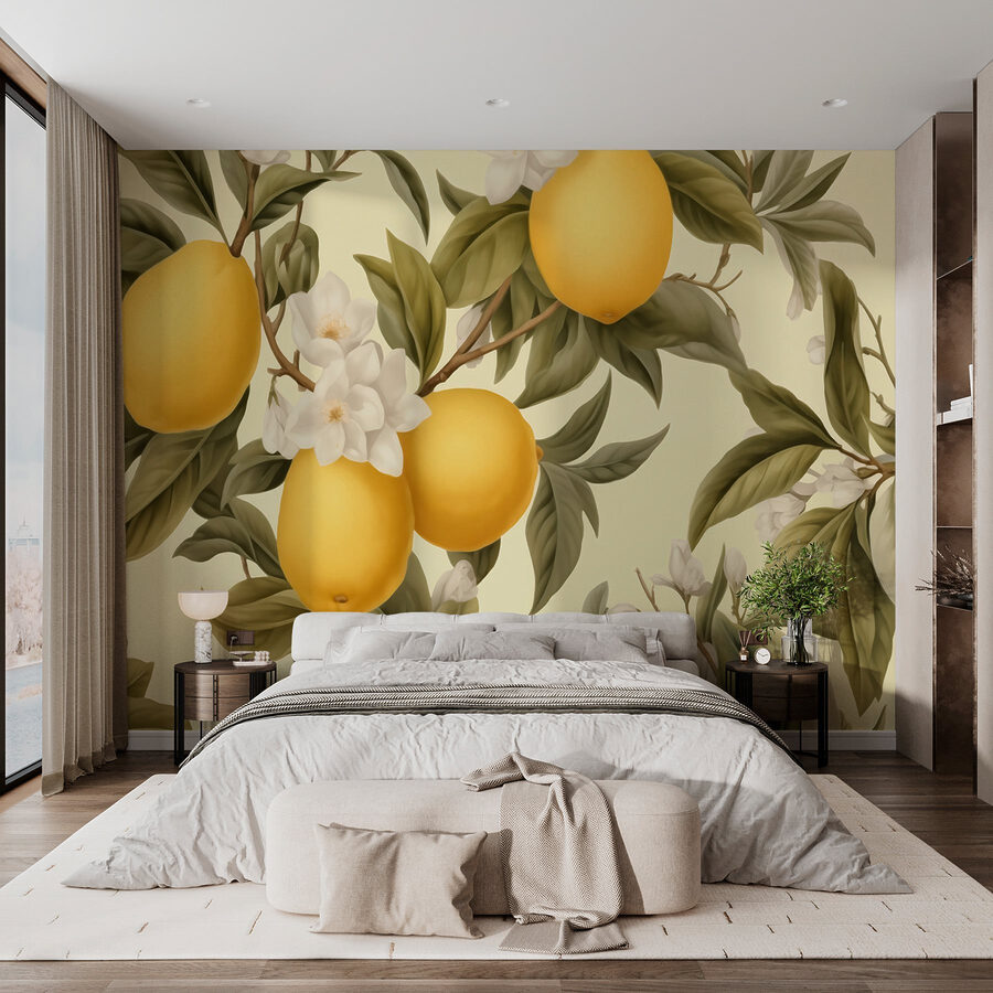 Papel de parede com limões e flores