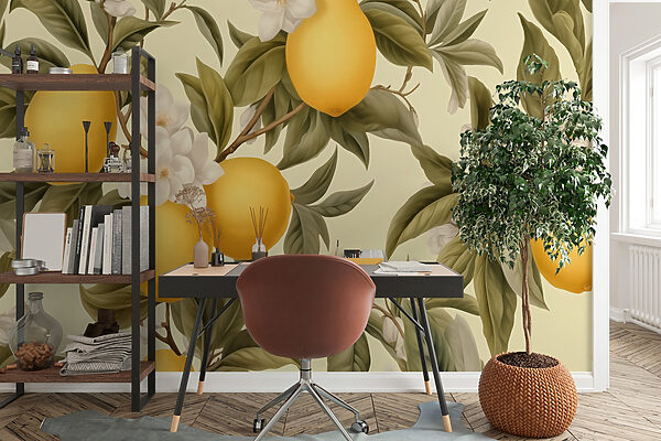 Papel de parede com limões e flores Papel de parede com limões e flores
