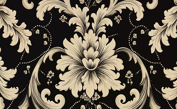 Padrão floral intrincado sobre fundo escuro Padrão floral intrincado sobre fundo escuro