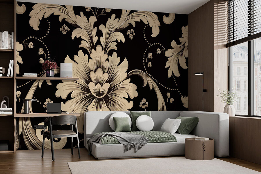 Padrão floral intrincado sobre fundo escuro