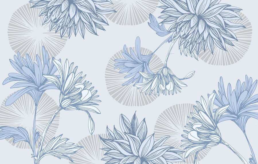 Padrão floral azul e branco