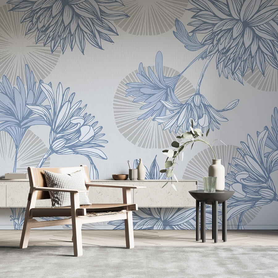 Padrão floral azul e branco