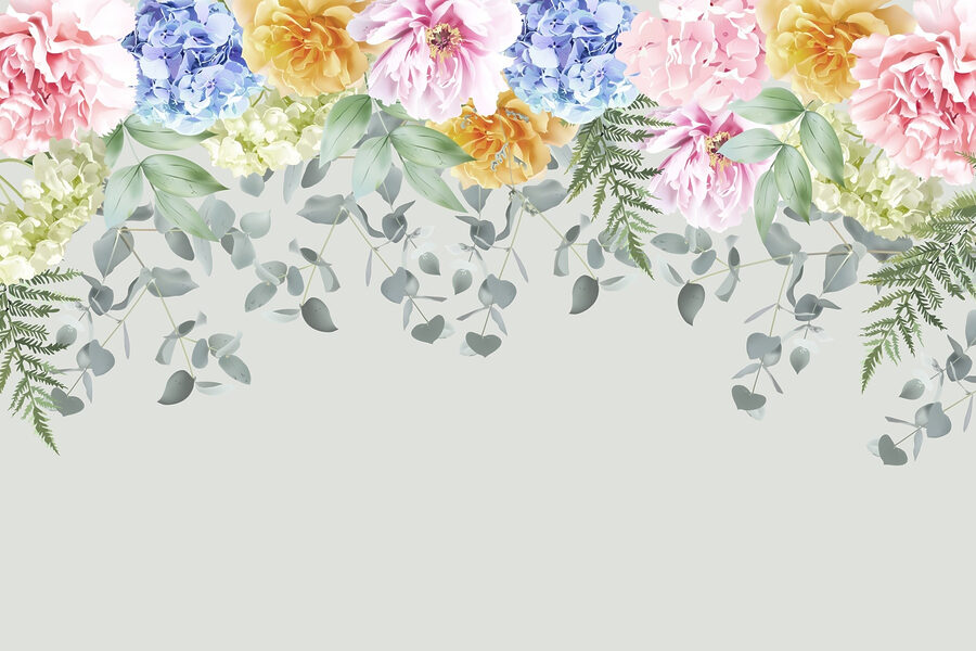 Grupo de flores e folhas