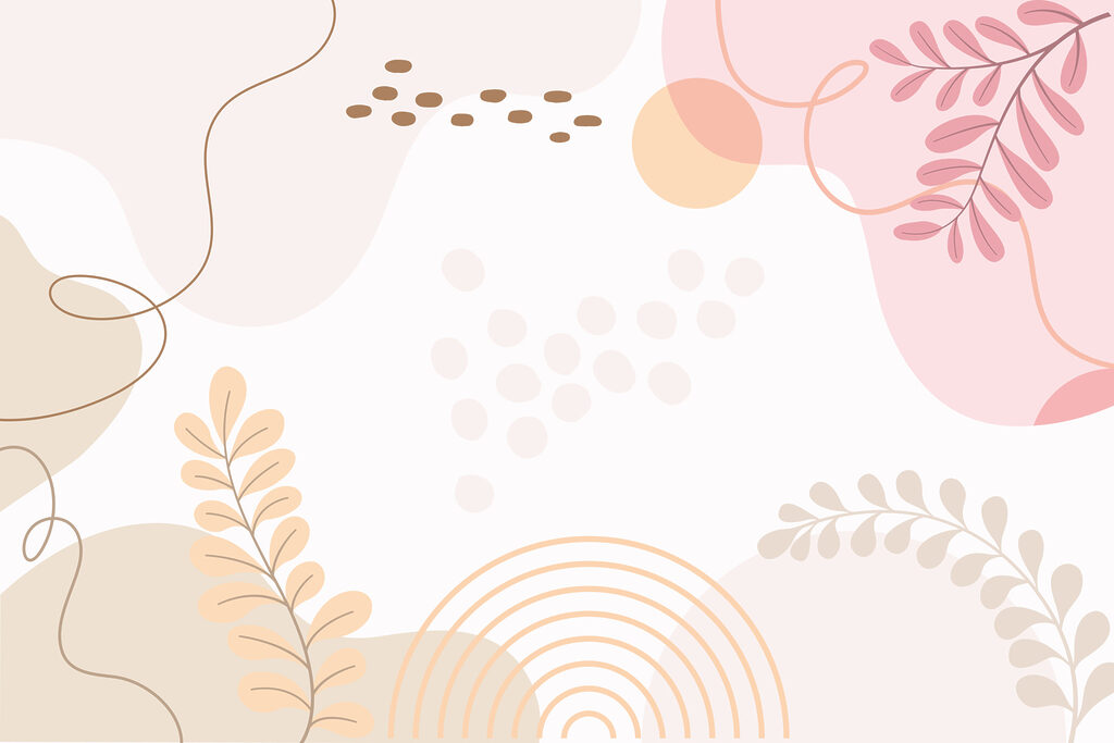 Fundo branco com folhas e círculos cor-de-rosa e cor de laranja Fundo branco com folhas e círculos cor-de-rosa e cor de laranja