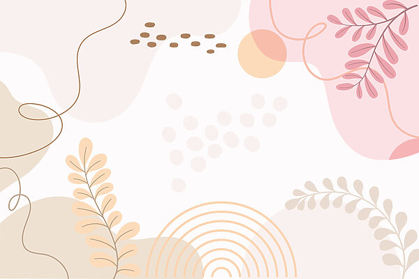 Fundo branco com folhas e círculos cor-de-rosa e cor de laranja Fundo branco com folhas e círculos cor-de-rosa e cor de laranja