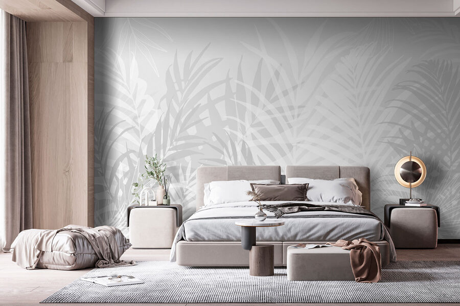 Fundo cinzento e branco com folhas
